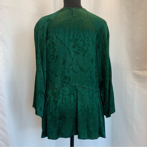 Zara Green Jacquard Front Knot Blouse XL NWOT - Picture 5 of 12
